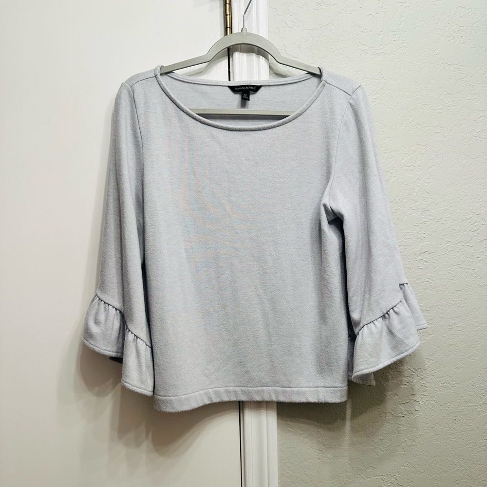 Banana Republic Light Gray Ruffle Sleeve Blouse